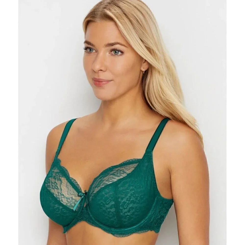 Freya 30DDD Fancies Plunge Bra Green Stretch Lace Semi Sheer Underwire AA1011